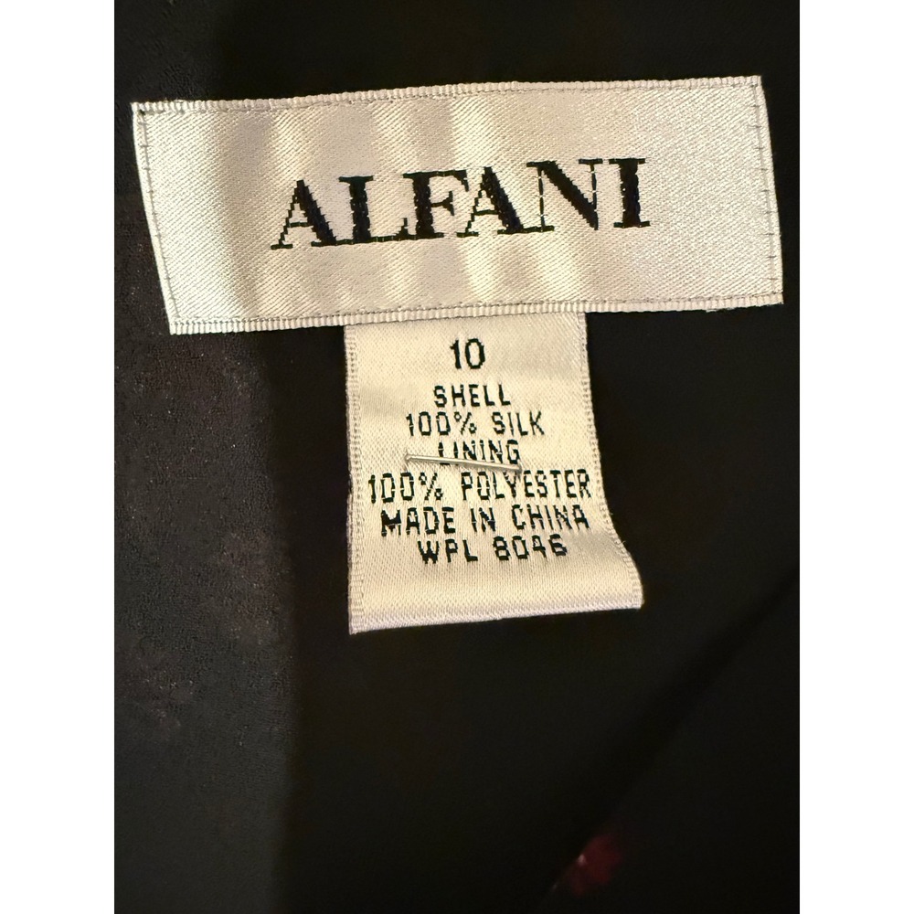 Alfani Womens 100% Silk Floral Midi Dress Black Burgundy V-Neck Sleeveless Sz 10 - Picture 2 of 5